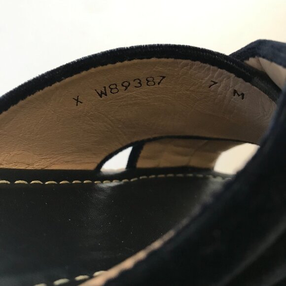 Stuart Weitzman Pufftopraffia Wedge Espadrille Sandals Womens 7 Navy Blue Velvet - Picture 10 of 11